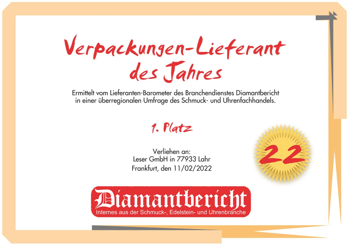 Packaging supplier 2022.<br>Diamantbericht - LESER convinced.