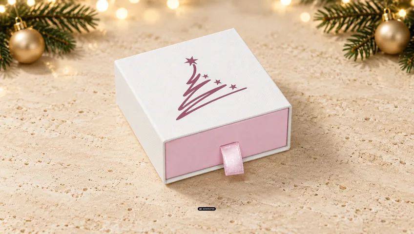 LESER drawer box 0830 CASE in white and pink with the TREE Christmas design in rosé