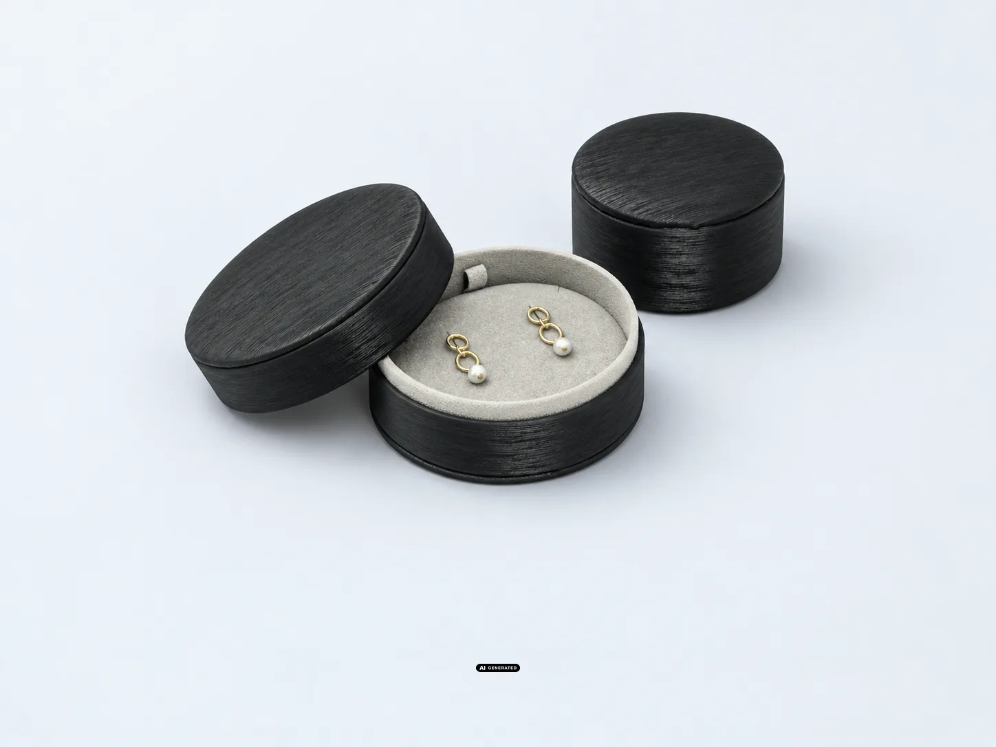 Round jewellery cases from the 5920 ROUND series in black with earrings