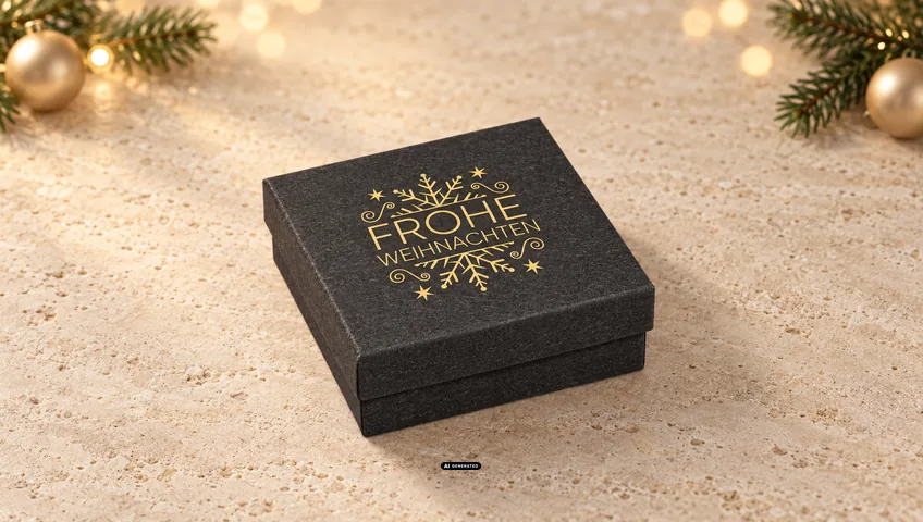 LESER jewellery box 0150 in black with the FLAKE Christmas design in gold