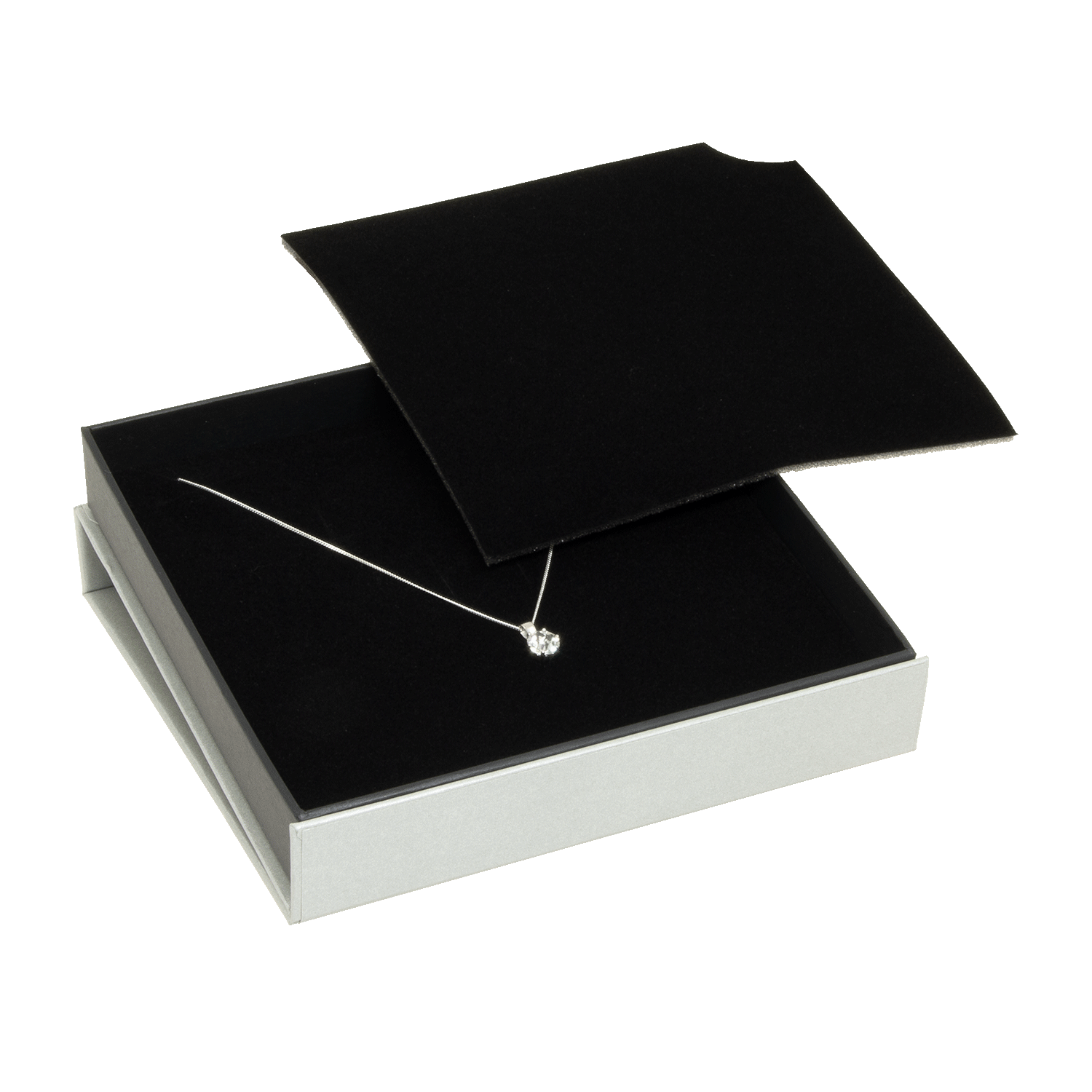 Silver and black cardboard jewellery cases for necklaces - colliers