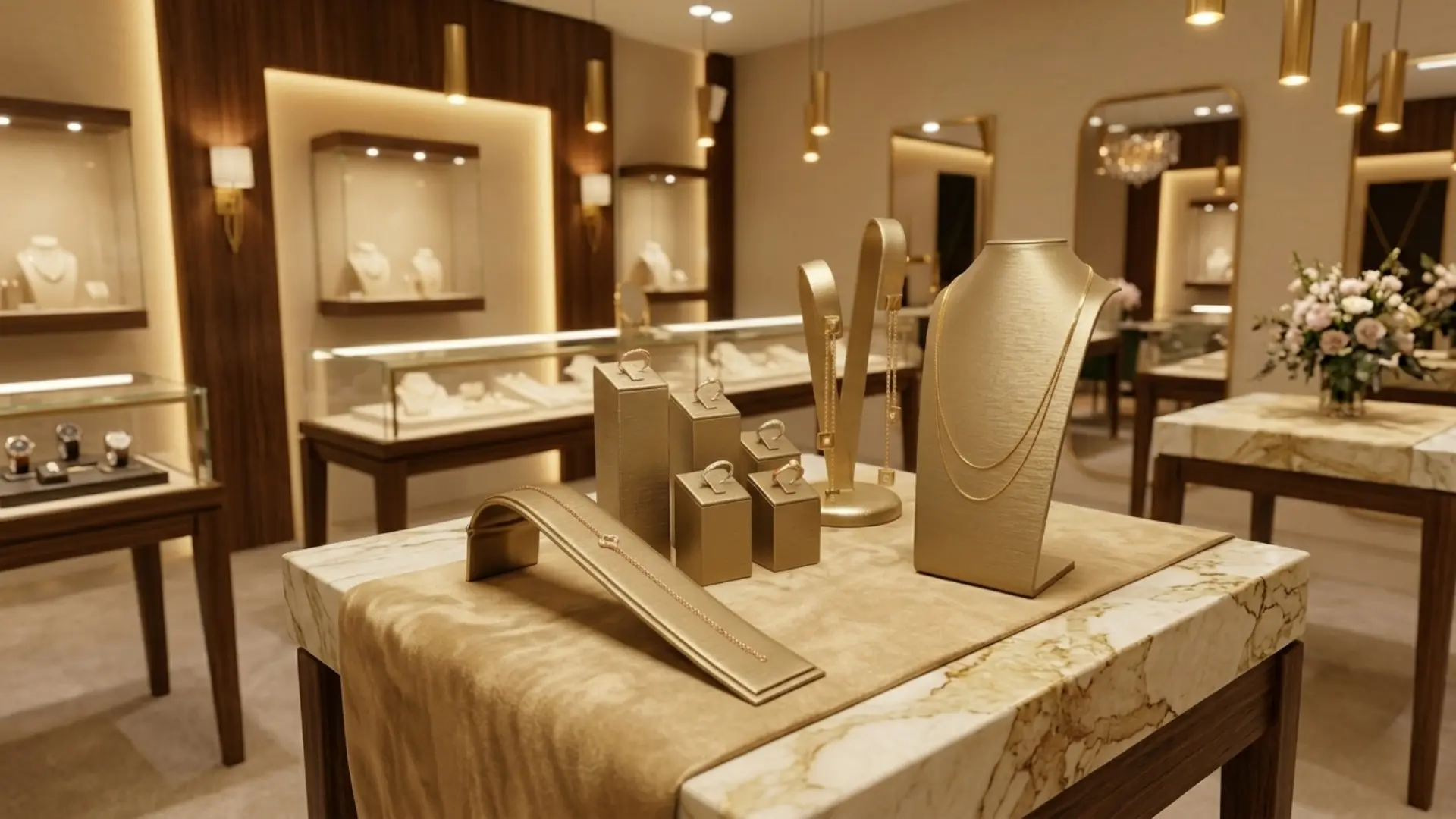Jewellery stands in gold